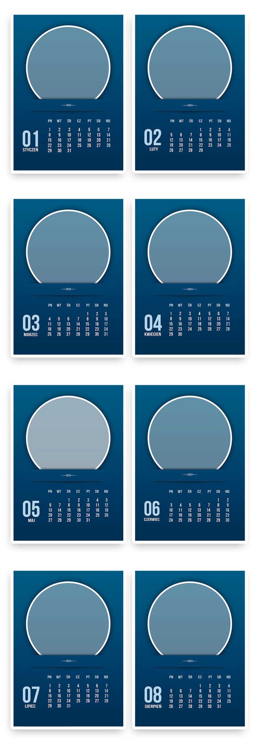 Kalendarz ze zdjęciem Projekty psd na rok 2024 gotowe wzory A3