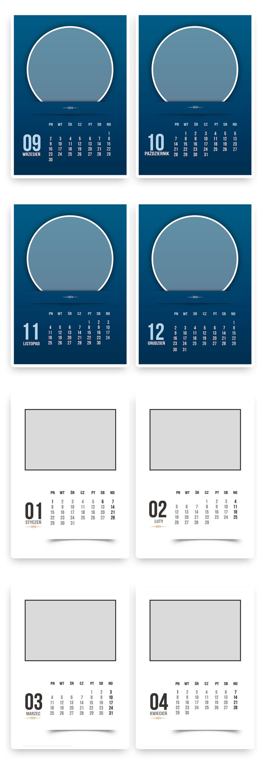 Kalendarz ze zdjęciem Projekty psd na rok 2024 gotowe wzory A3