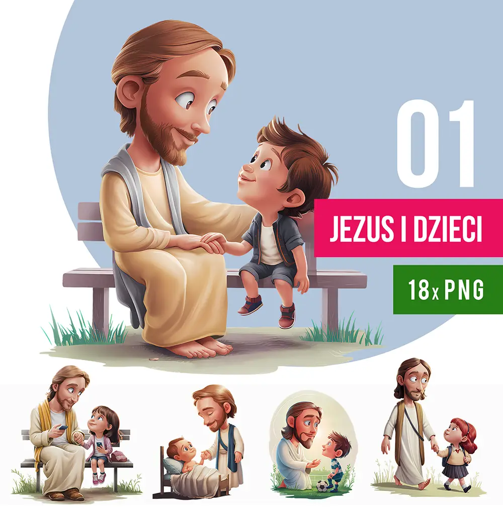 Religijne Cliparty PNG: Jezus i Dzieci - Grafiki do Druku 01
