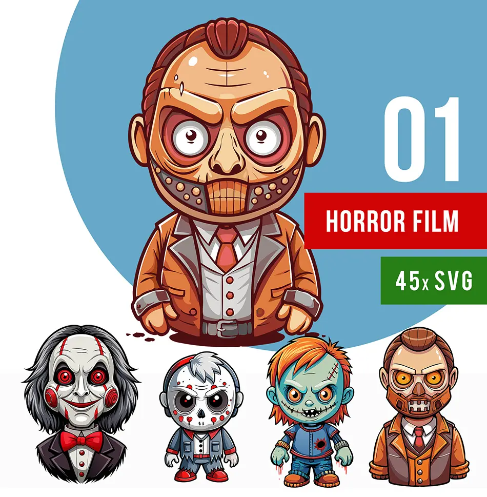 Horrory Filmy Cliparty Halloween – Wektorowe Postacie z Horrorów hannibal lecter, Jason Scary movie, Lalka Chucky