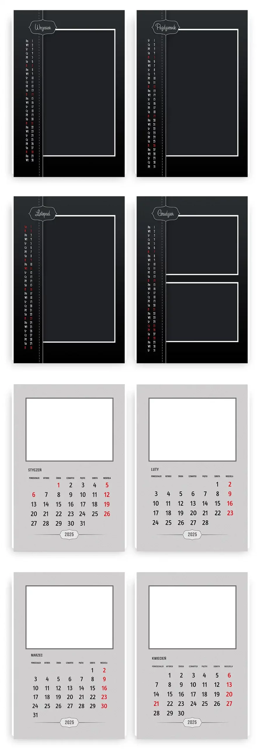 Wzory Kalendarza 2025 kalendarium w Formacie PSD