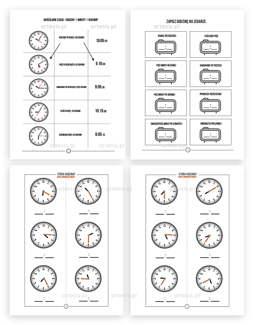 Nauka Zegara: Karty Pracy i Ćwiczenia dla Dzieci – Pobierz PDF Online