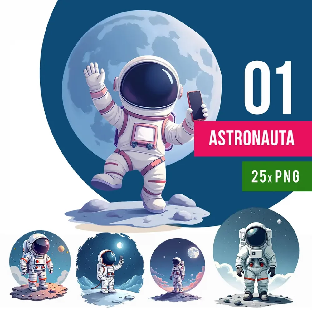 Kliparty Astronauta PNG bez tła - Zestaw wysokiej jakości grafik 300 dpi