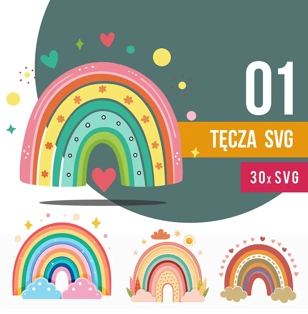 Cliparty Tęcza SVG – Minimalistyczny Zestaw Boho Wektorowych